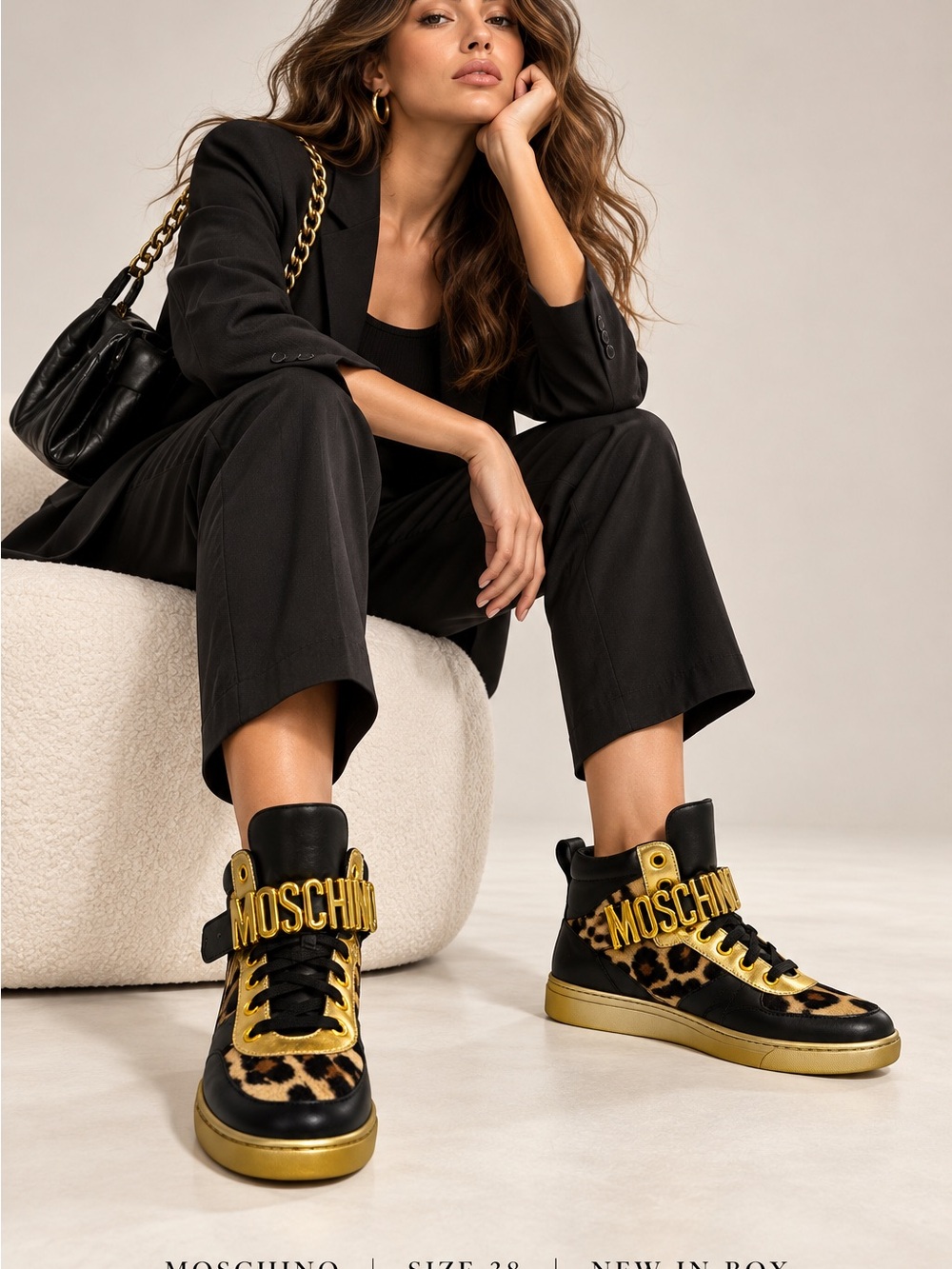 Moschino Black Gold Leopard High-Top Sneakers